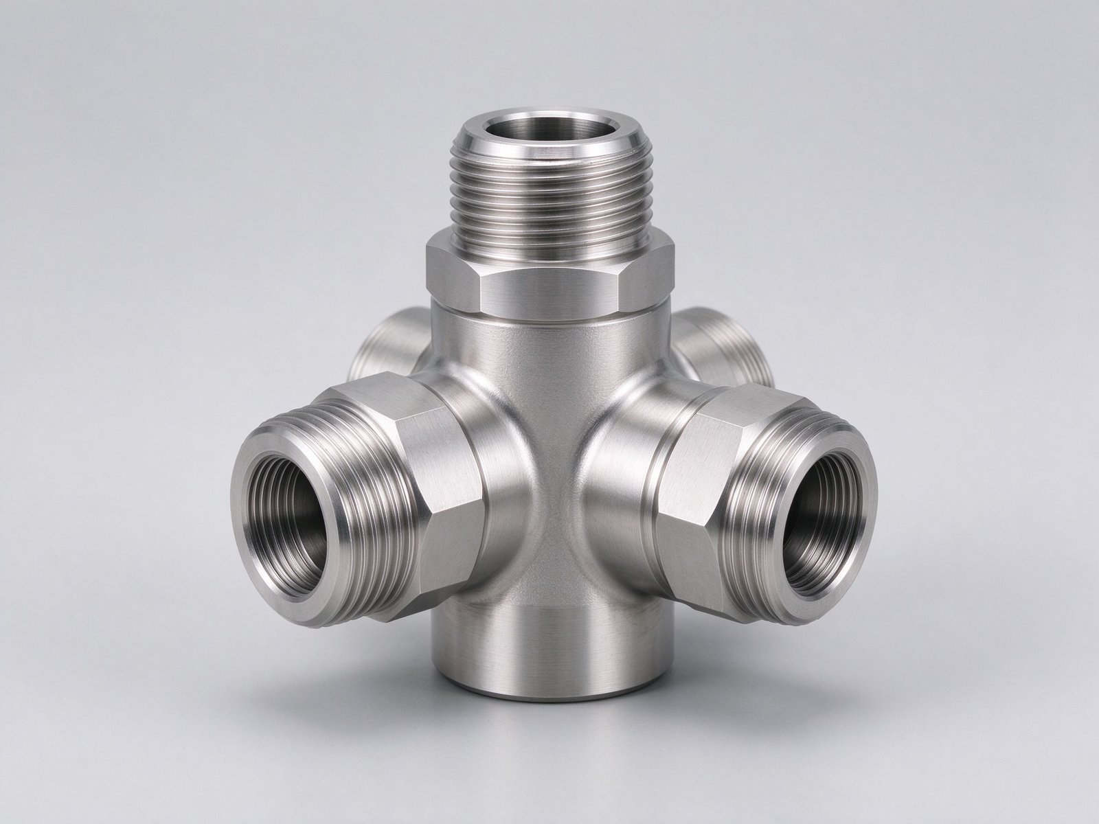 5-Axis CNC Machined Stainless Steel Cross Pipe Fitting